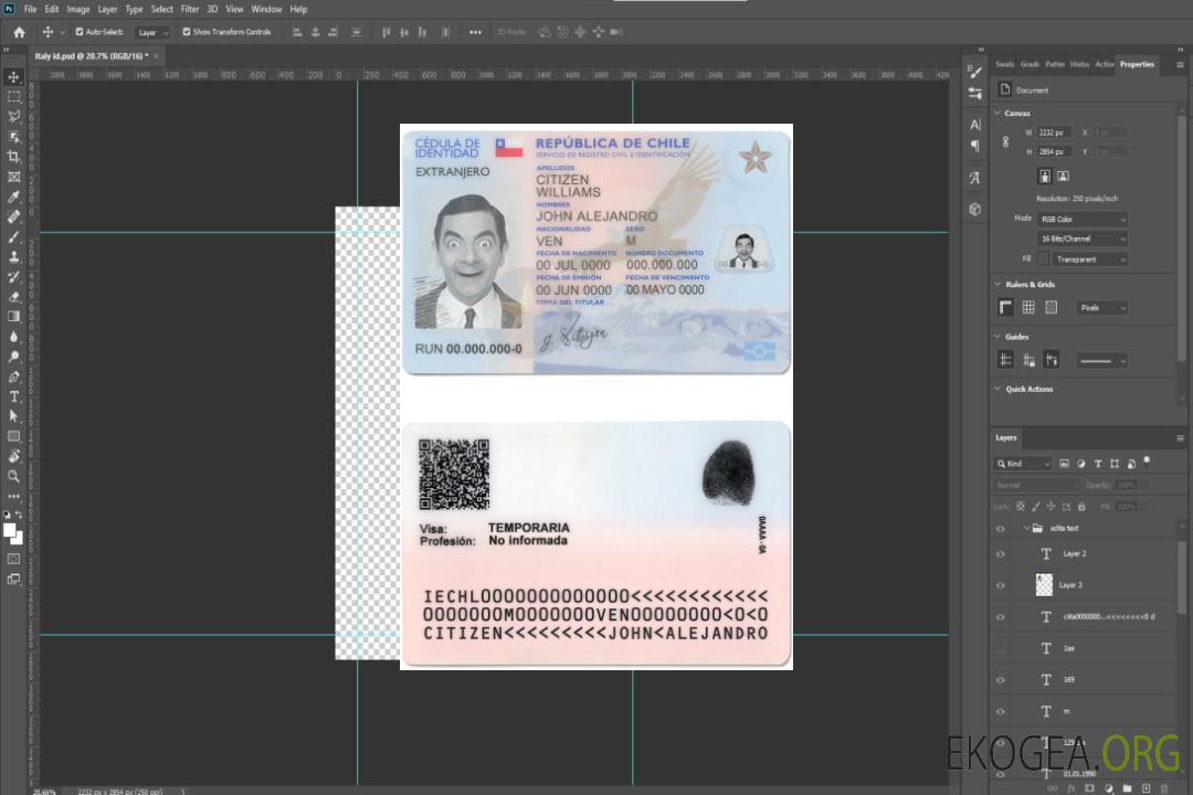 Carte d'identité du Chili template Carte d'identité du Chili template